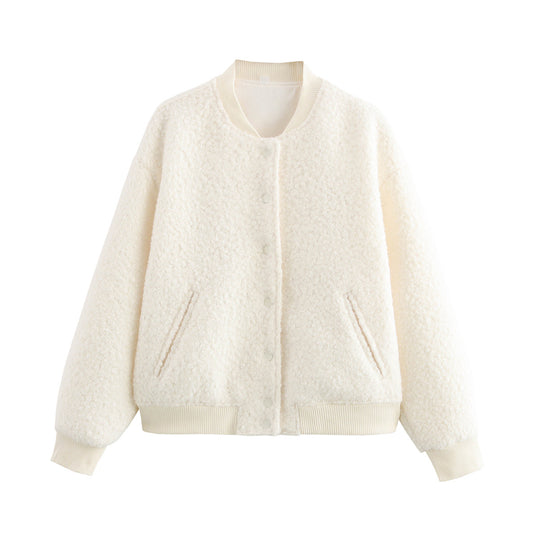 Damen Oversized Fleecejacke mit Knopfverschluss und Seitentaschen R&B