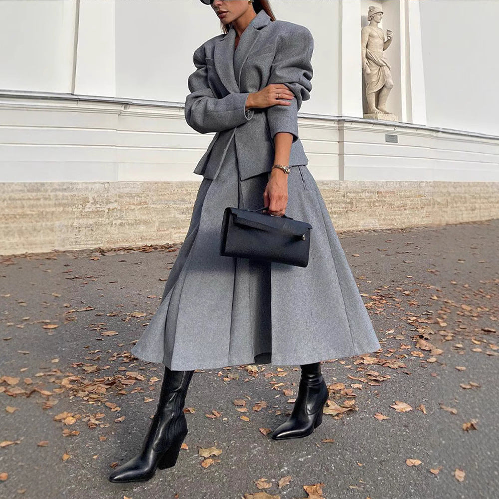 Damen elegante Oversize-Jacke mit hohem Kragen und strukturierten Ärmeln R&B