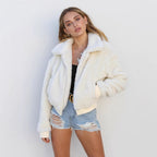 Damen Fleece Bomberjacke mit Stehkragen und elastischen Bündchen R&B