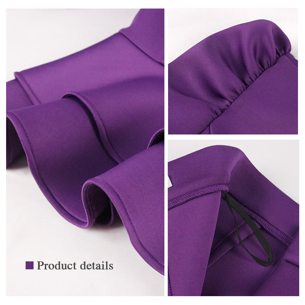 Damen figurbetontes Kleid mit voluminösen Puffärmeln und tailliertem Gürtel R&B