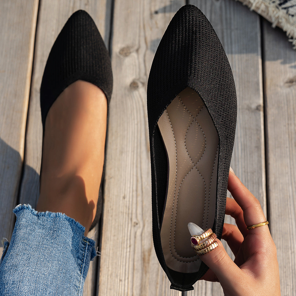 Damen Ballerinas mit kreativem Hahnentrittmuster und flexiblem Fußbett R&B