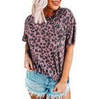 Damen lässiges Leoprint T-Shirt mit weichem Stoff und lockerer Passform R&B