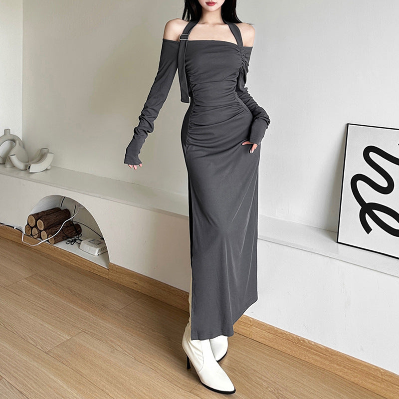 Damen Elegantes Maxikleid mit asymmetrischem Schulterdesign und raffinierten Rüschendetails R&B