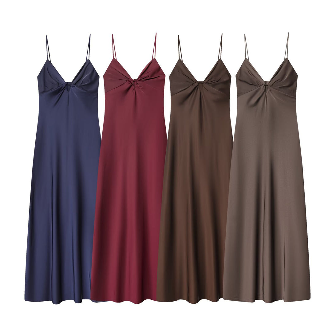Damen Maxikleid mit elegantem Wasserfallausschnitt und zarter Drapierung R&B