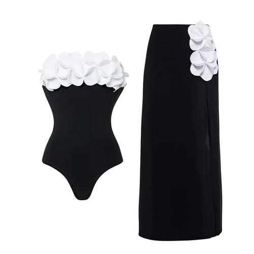 Damen Schwimmanzug mit floralem Oberteil und eleganter Maxi-Rock R&B