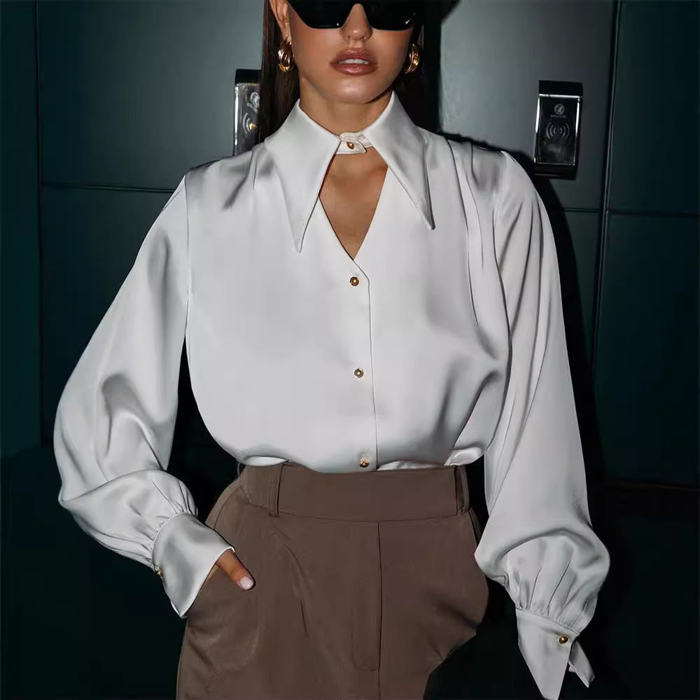 Damen elegante Satin-Bluse mit oversize Passform R&B