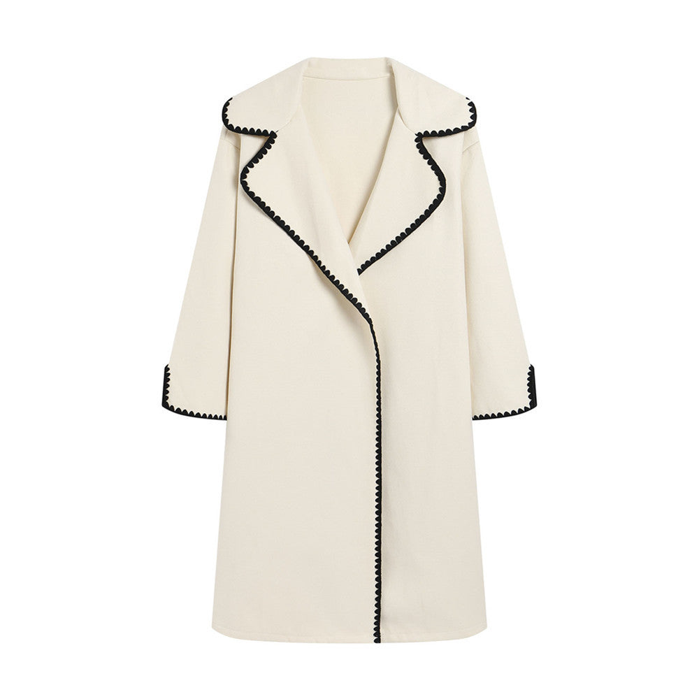 Damen eleganter Mantel mit stilvollem Umschlagkragen und kontrastierenden Ziernähten R&B