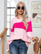 Damen Strickpullover mit modernen Kontrasten und Zopfmuster R&B