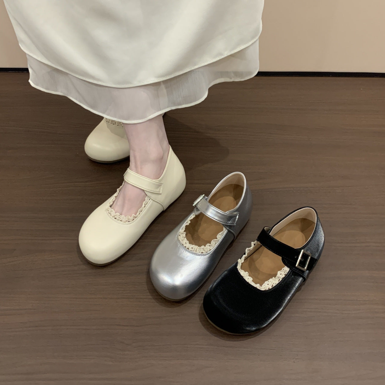 Damen Mary Jane Schuhe mit dekorativer Schnalle und eleganter Spitze R&B