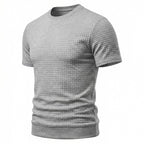 Herren nan kurzärmeliges Strickshirt mit geprägter Karostruktur, Rundhalsausschnitt und geripptem Saum R&B