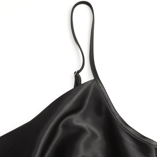 Damen elegantes Satin-Kleid mit verstellbaren Trägern und Taillenband R&B