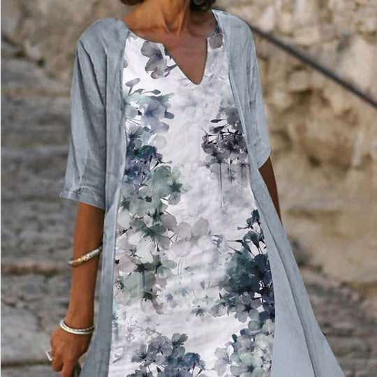 Damen Freizeitkleid mit floralem Design und tiefem V-Ausschnitt R&B