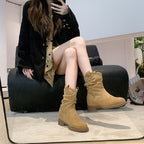 Damen Bequeme Stiefeletten mit weichem Veloursleder und modischem Falten-Design R&B
