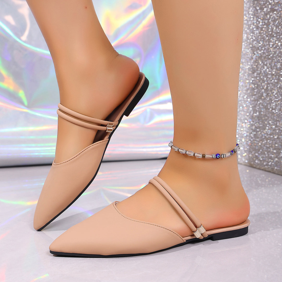 Damen elegante Ballerina-Pantoletten mit feinem Riemendesign R&B