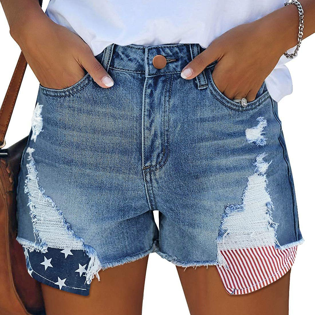 Damen Destroyed Denim Shorts R&B