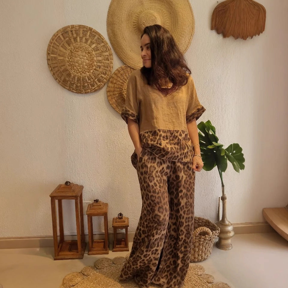 Damen Leichtes und lässiges Sommeroutfit mit Leopardenmuster R&B