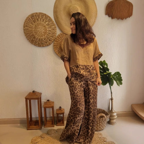 Damen Leichtes und lässiges Sommeroutfit mit Leopardenmuster R&B