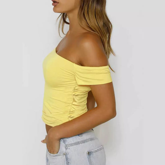 Damen Off-Shoulder Cropped Top mit Rüschendetails R&B