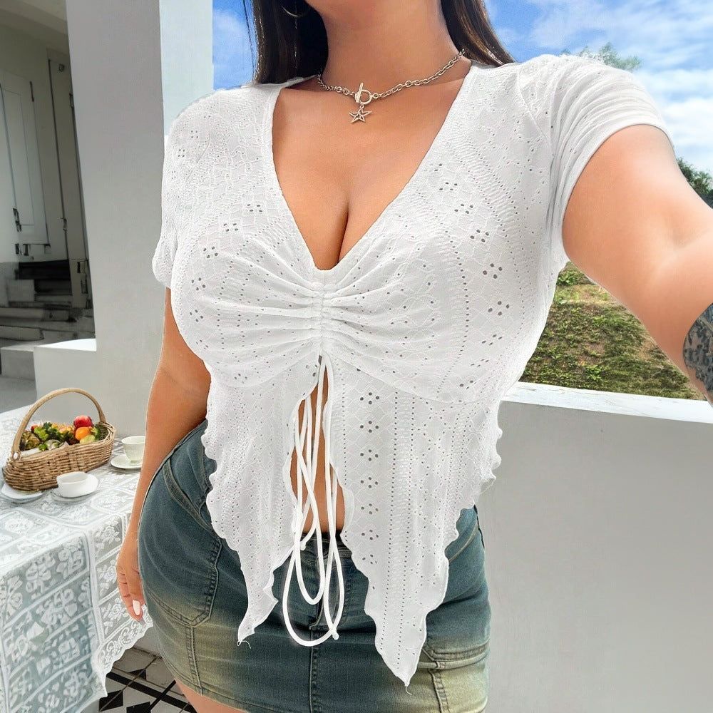 Damen Elegantes Oberteil mit Rüschendetail und V-Ausschnitt R&B