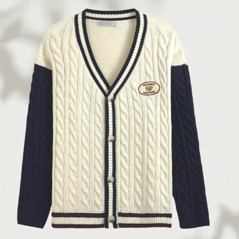 Damen Strickcardigan mit V-Ausschnitt und raffiniertem Muster R&B