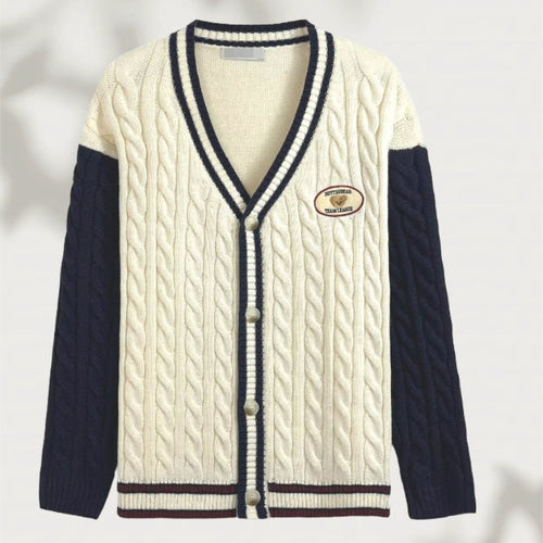 Damen Strickcardigan mit V-Ausschnitt und raffiniertem Muster R&B