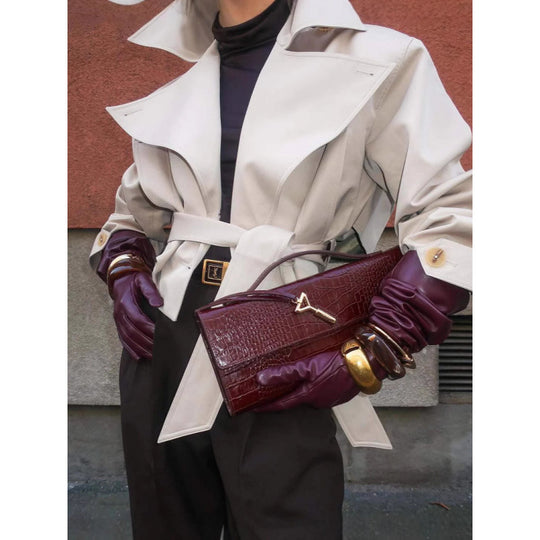 Damen modische Trenchjacke mit breitem Kragen und Taillengürtel R&B