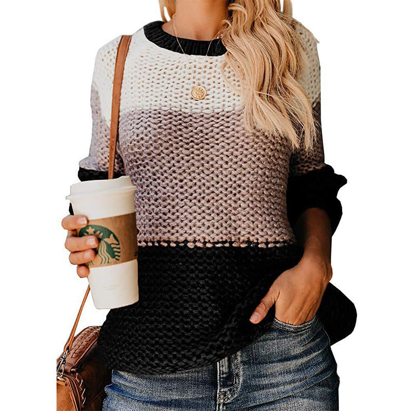 Damen lässiger Pullover mit weitem Schnitt und modischem Farbblockdesign R&B