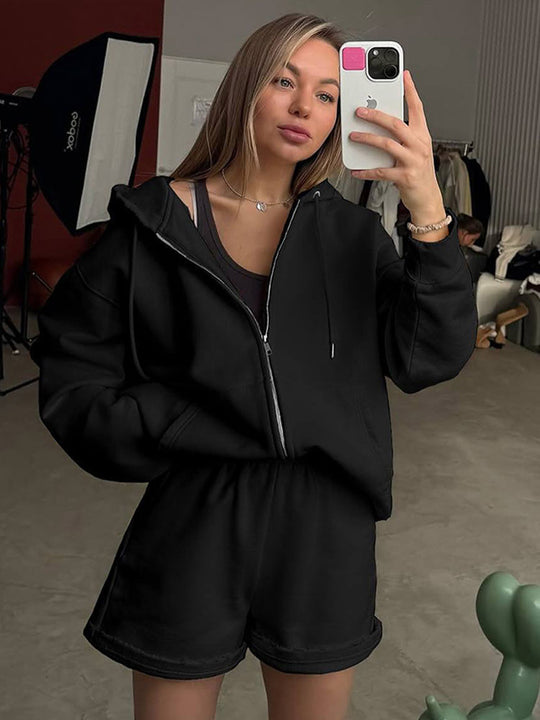 Damen bequeme Sweatshorts mit Oversized Hoodie R&B