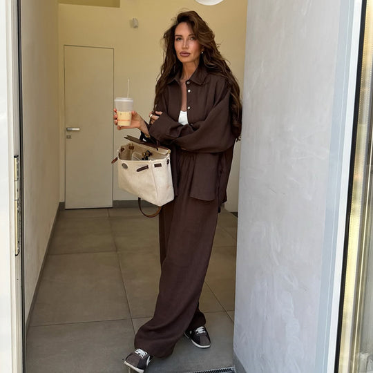 Damen Loungewear-Anzug aus leichtem Leinen R&B