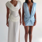 Damen Minikleid mit tiefem V-Ausschnitt und raffinierten Drapierungen R&B