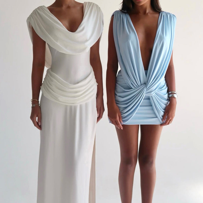 Damen Minikleid mit tiefem V-Ausschnitt und raffinierten Drapierungen R&B