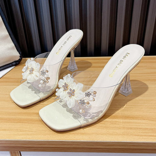Damen transparente Sling-Sandalen mit floralen Akzenten R&B