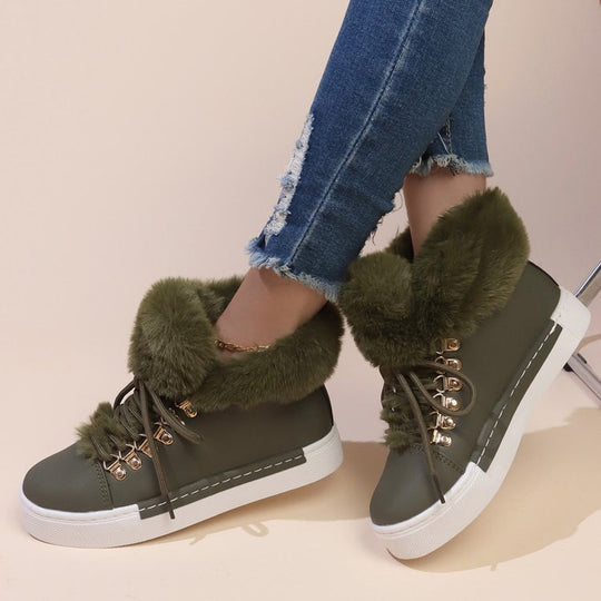 Damen Flauschige Sneakers mit Warmfutter und modischer Schnürung R&B