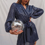 Damen Funkelndes Wickelkleid mit tiefem V-Ausschnitt und voluminösen Ärmeln R&B