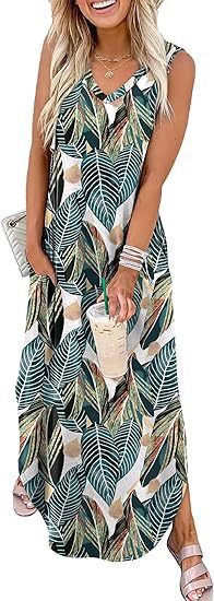 Damen Maxi-Kleid mit modernem V-Ausschnitt und praktischem Taschendesign R&B