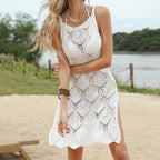 Damen Häkel Strandkleid mit seitlichem Schlitz und schickem Muster R&B