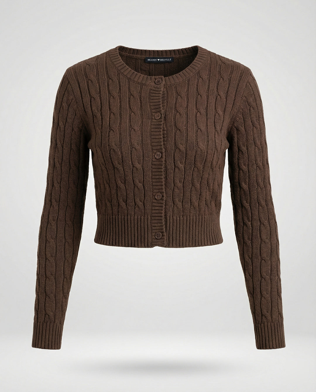 Damen kurzer figurbetonter Zopfmuster-Cardigan mit Rundhalsausschnitt und Knopfleiste R&B