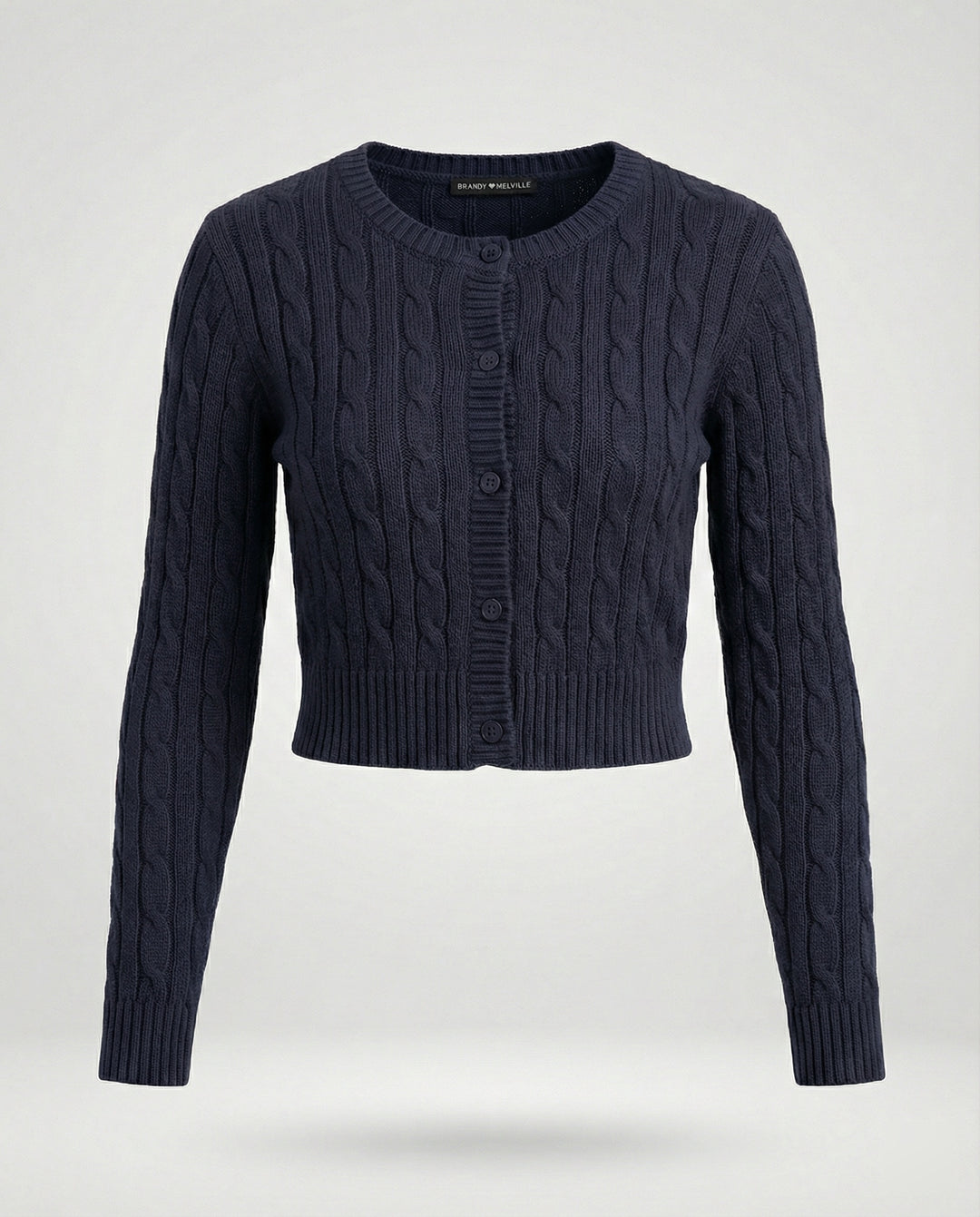 Damen kurzer figurbetonter Zopfmuster-Cardigan mit Rundhalsausschnitt und Knopfleiste R&B