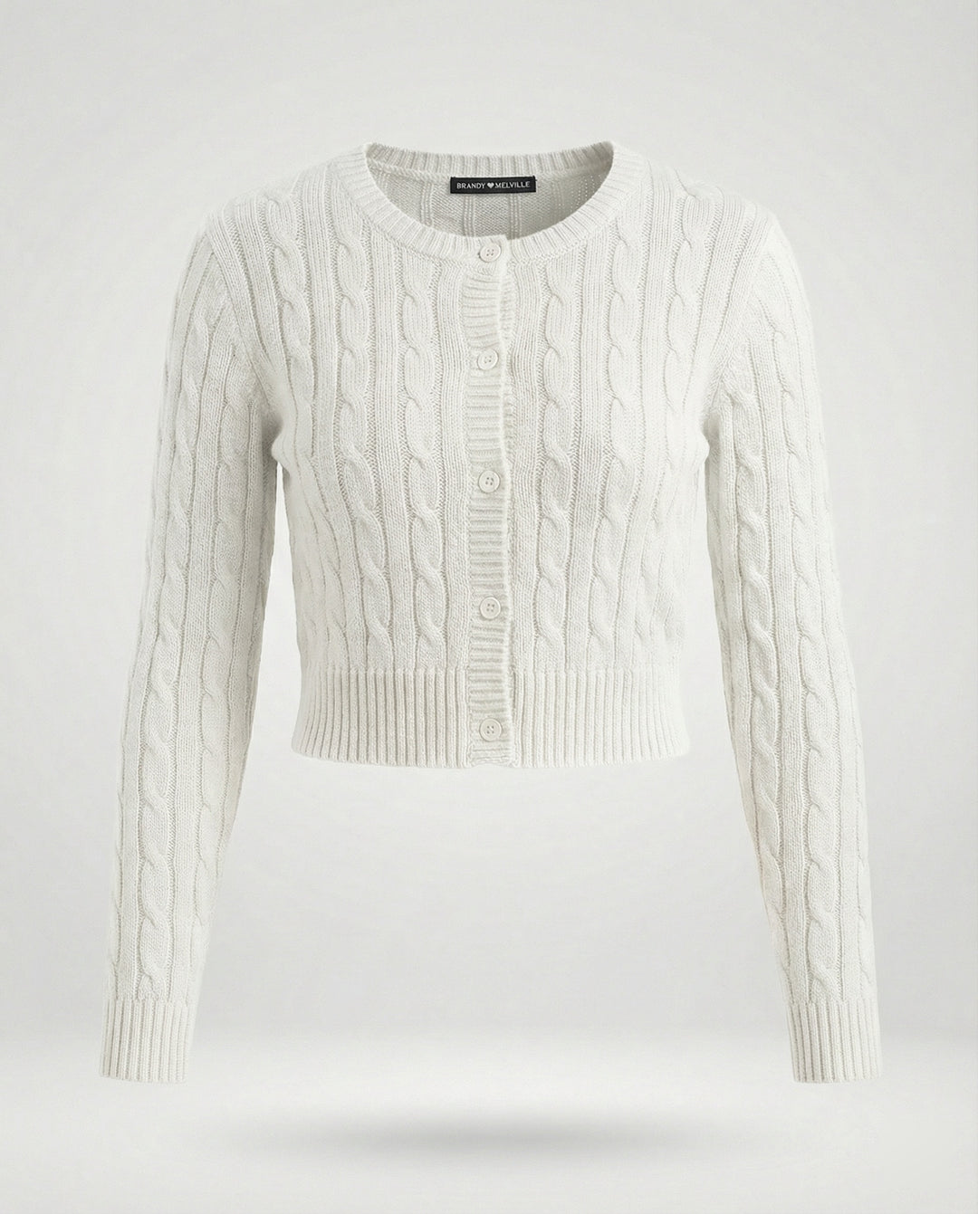 Damen kurzer figurbetonter Zopfmuster-Cardigan mit Rundhalsausschnitt und Knopfleiste R&B