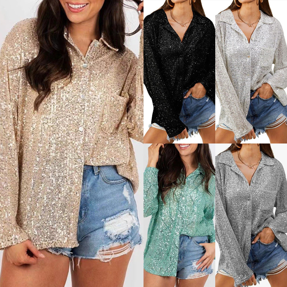 Damen Glitzernde Oversize-Bluse mit lässigem Schnitt R&B
