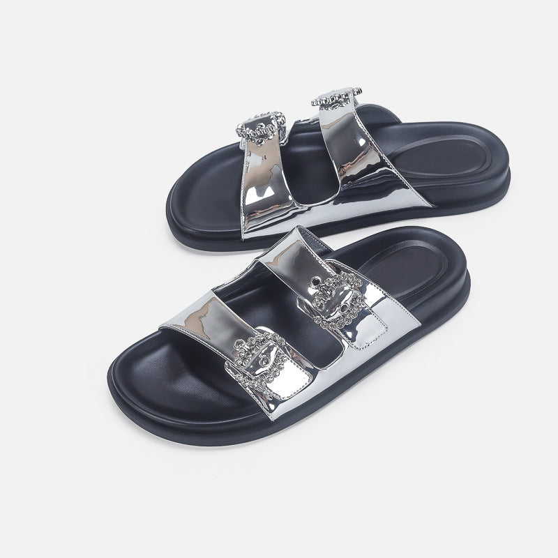 Damen Elegante Sandalen mit glitzernden Riemen und verstellbarem Schnallenverschluss R&B