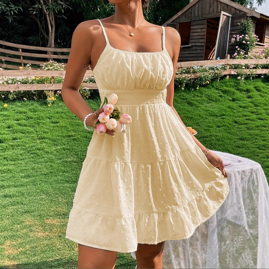 Damen Sommerkleid mit Rüschen und verstellbaren Spaghettiträgern R&B