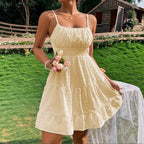 Damen Sommerkleid mit Rüschen und verstellbaren Spaghettiträgern R&B