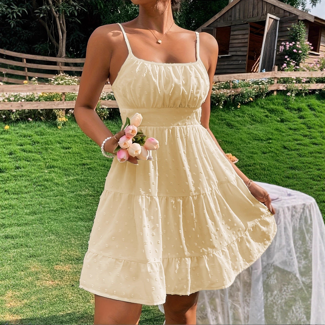 Damen Sommerkleid mit Rüschen und verstellbaren Spaghettiträgern R&B
