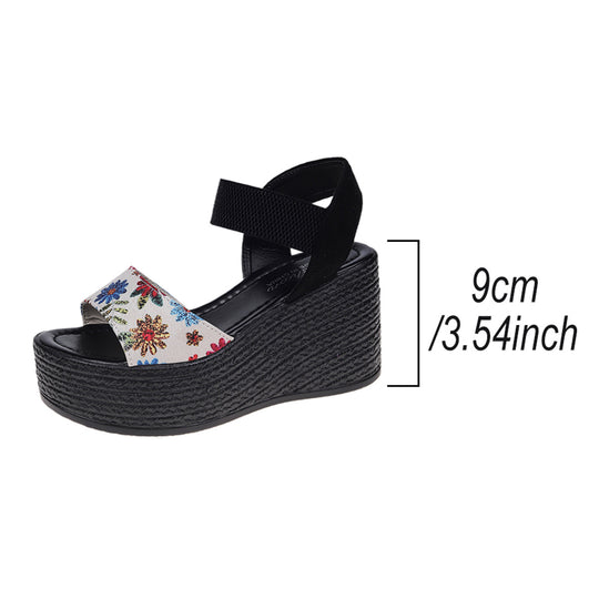 Damen Wedge-Sandalen mit floralem Design und elastischen Riemen R&B