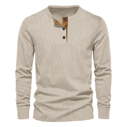 Herren nan geripptes Thermo-Henley mit Kontrast-Knopfleiste und Rippbündchen R&B