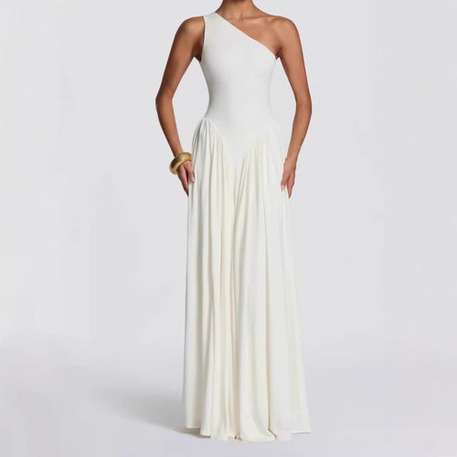 Damen Maxi-Kleid mit schulterfreiem Design und fließendem Stoff R&B