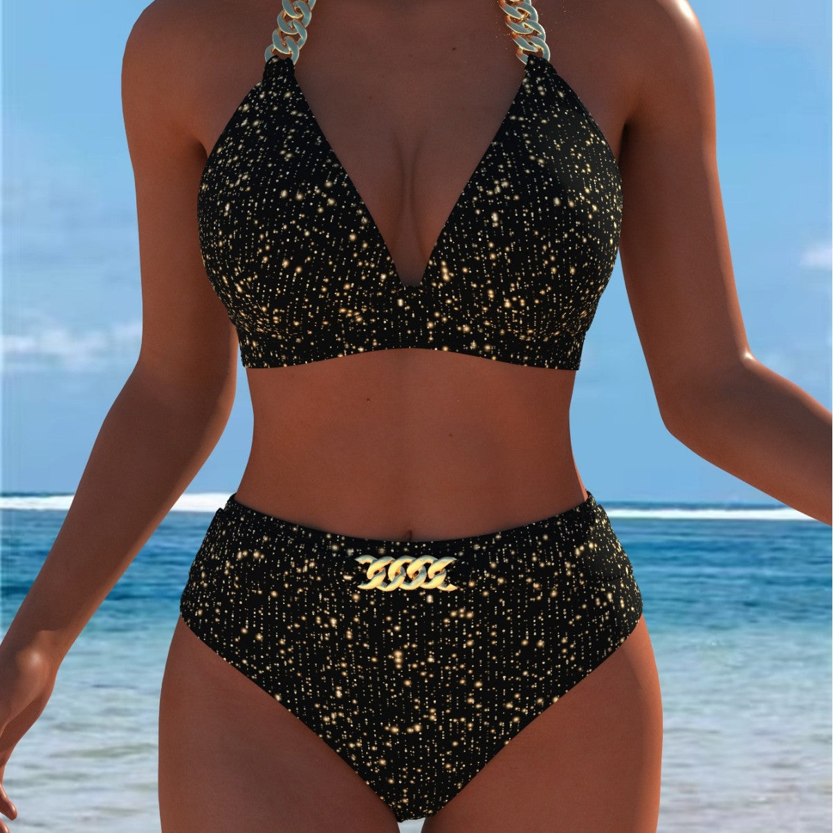 Damen Bikini mit luxuriösem Marmormuster und edlen Details R&B