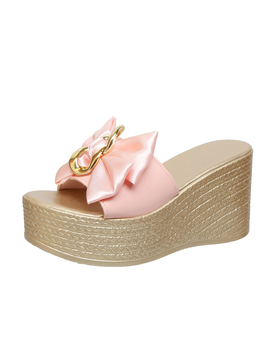 Damen Wedge-Sandel mit modischem Schleifen-Design und eleganter Kettenapplikation R&B