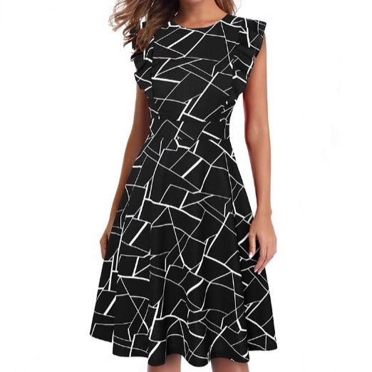 Damen elegantes Sommerkleid mit Rüschendetails und floralem Muster R&B